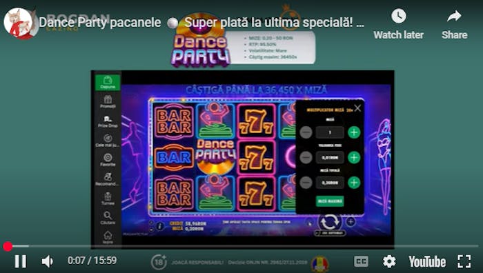 Cea mai mare plată la Dance Party sloturi pe 2 RON în 15 rotiri. Câștig real din categoria Senzațional.