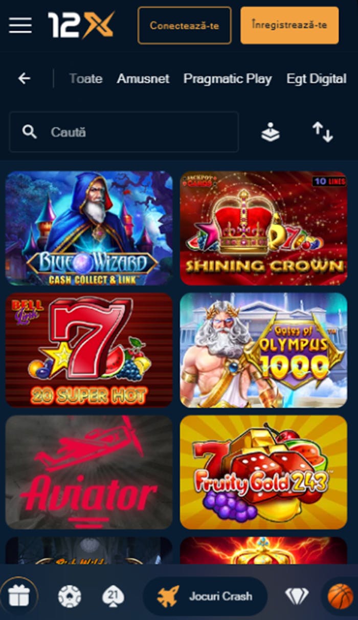 Selecția de jocuri ca la aparate de la 12xBet casino.