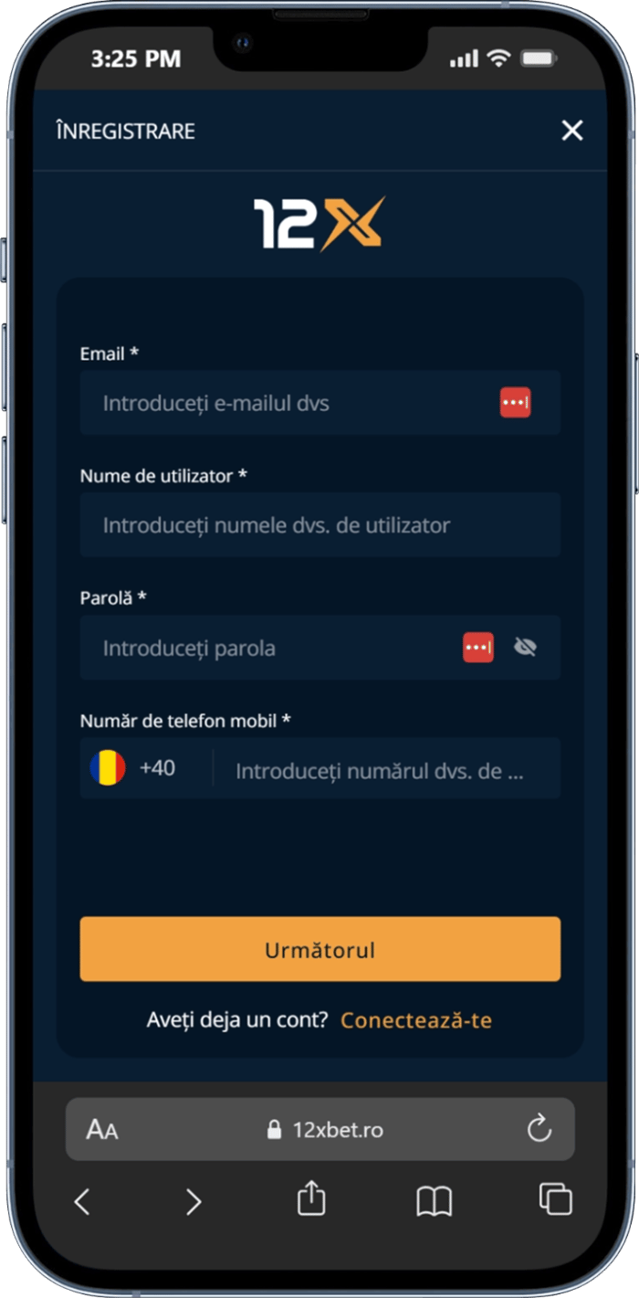 Ce date trebuie să completezi la înregistrare pe 12xBet casino
