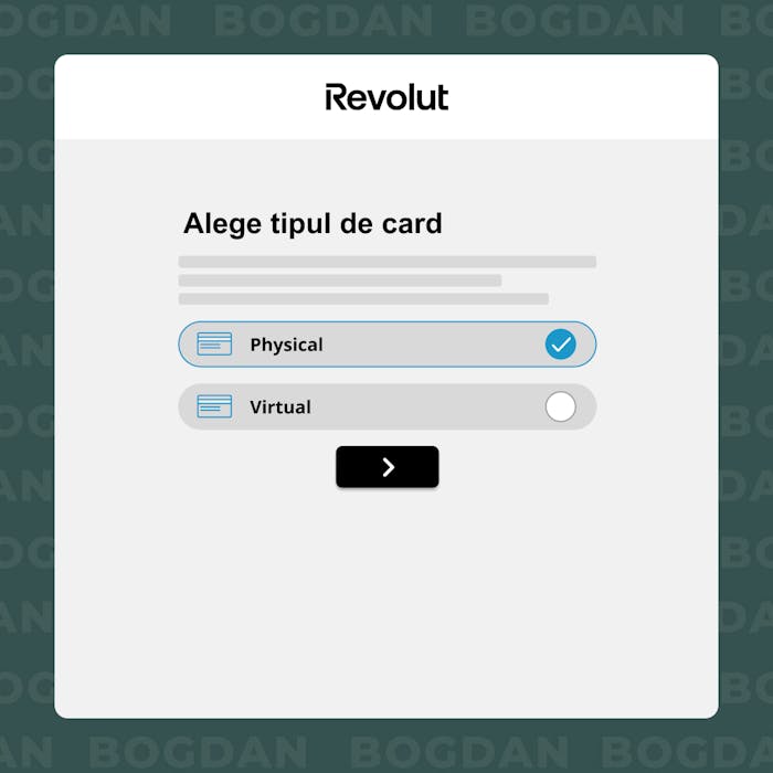 Selectează tipul de card Revolut