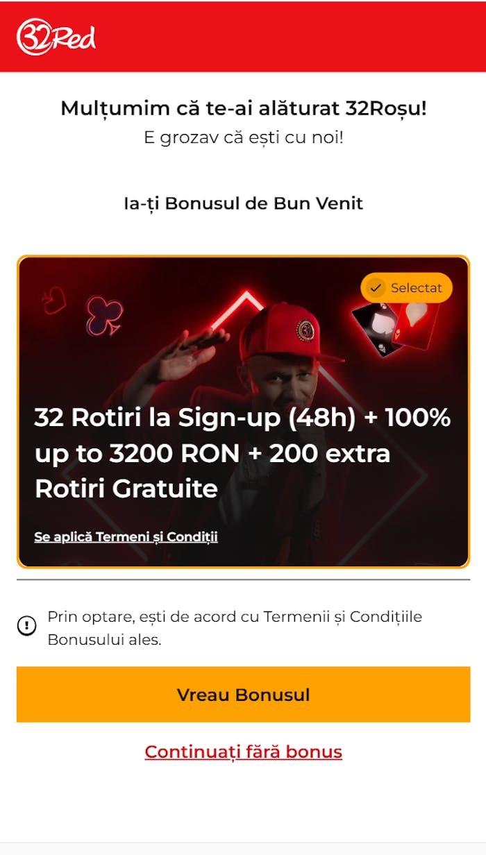 Bonus de bun venit 32Roșu Casino.