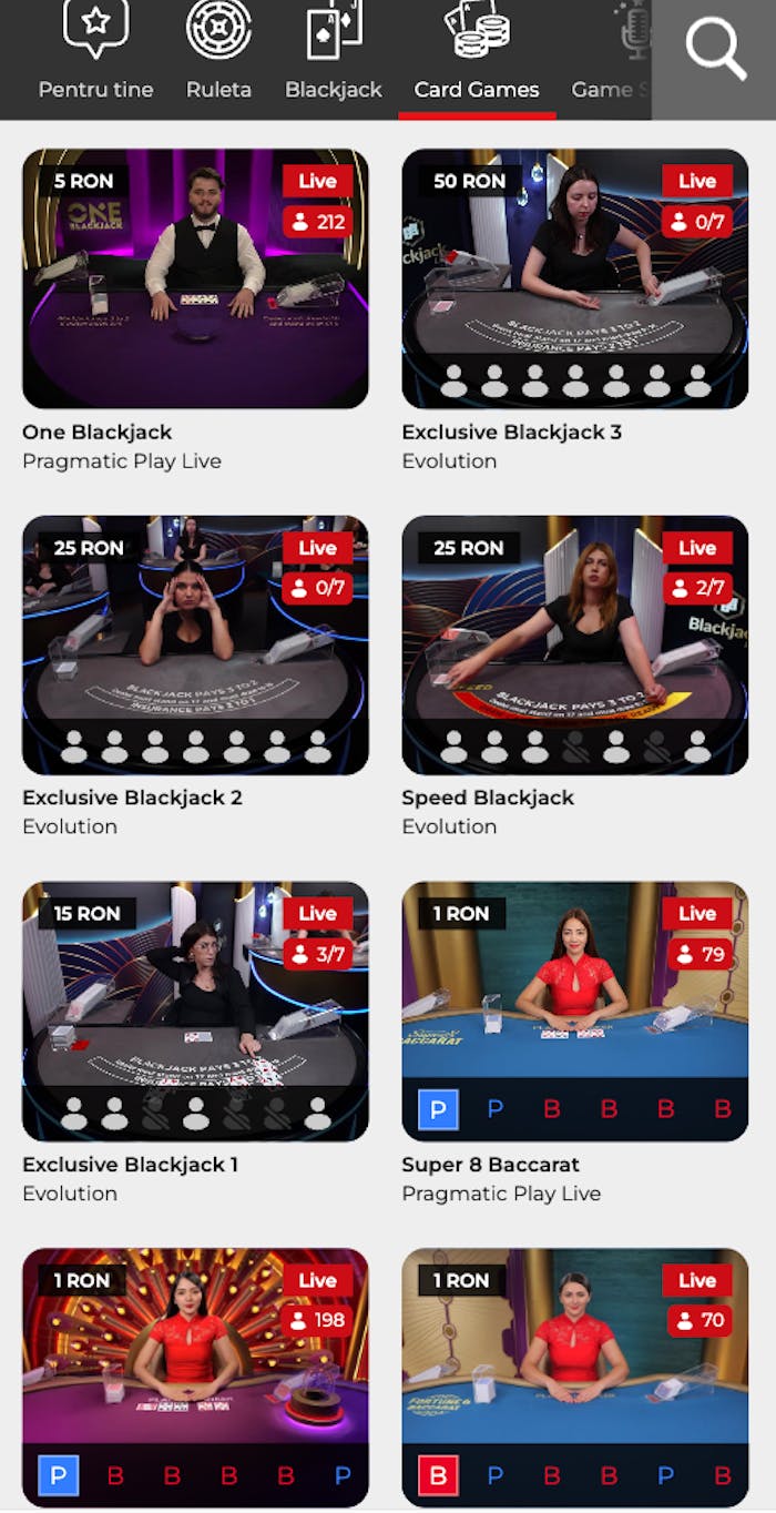 Interfața live casino a 32 rosu casino