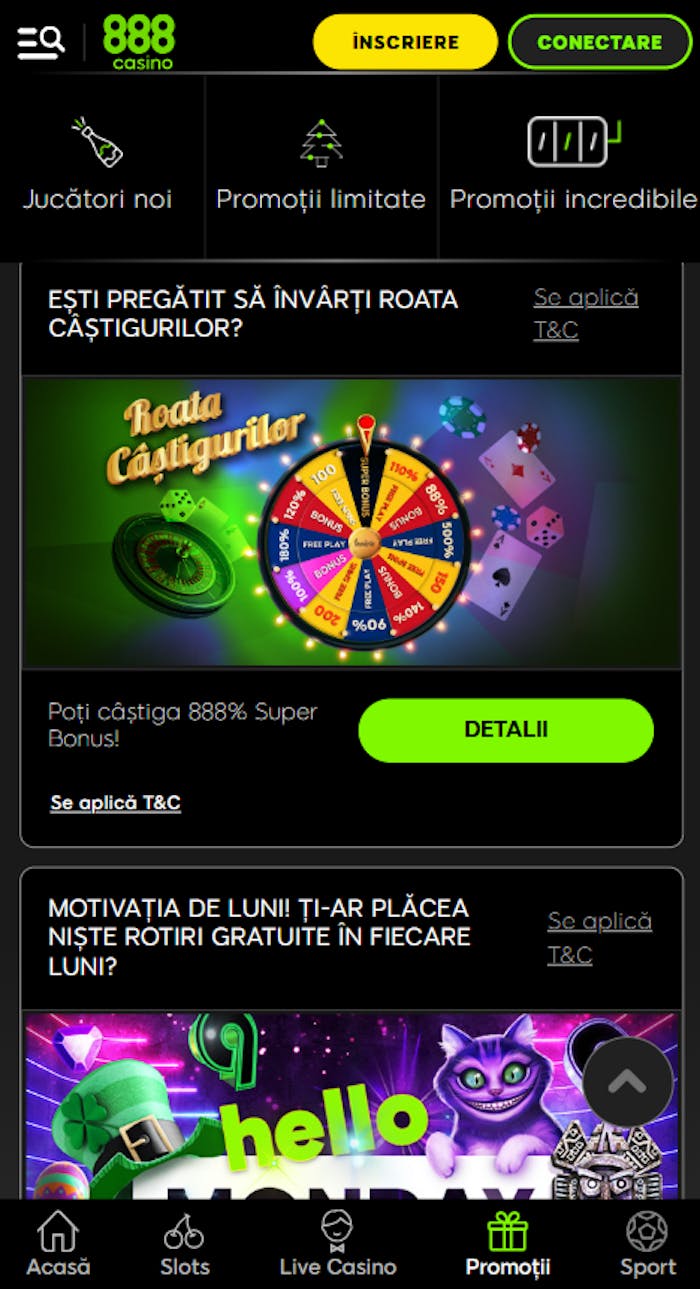 Exemplu 888 casino bonus fara depunere cu Roata Câștigurilor și alte oferte de azi.