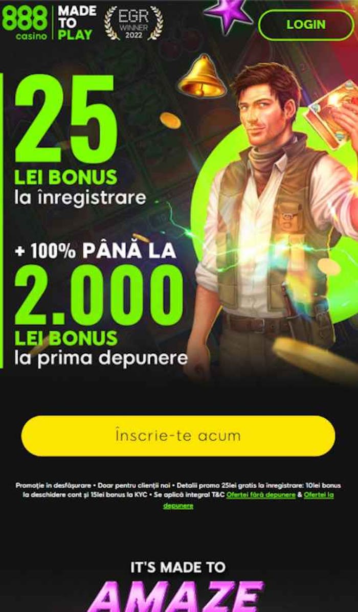 888 casino online alături de prima ofertă pe care o iei la verificare și despunere de 25 lei și 2000 RON.
