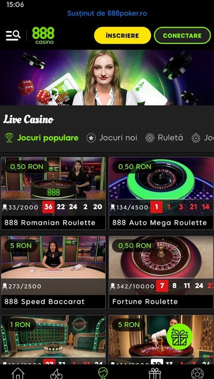 Interfața live a 888 Casino România