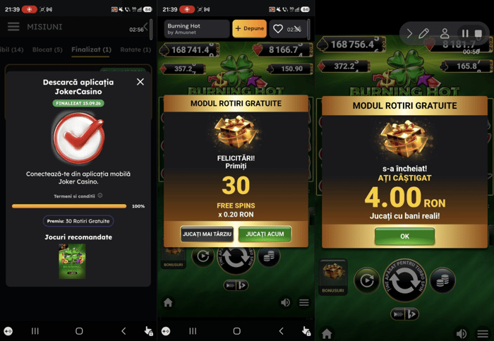 Test cu 30 de spinuri gratis de la Joker Casino pentru instalarea aplicației