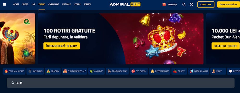 Prima pagină AdmiralBet casino.