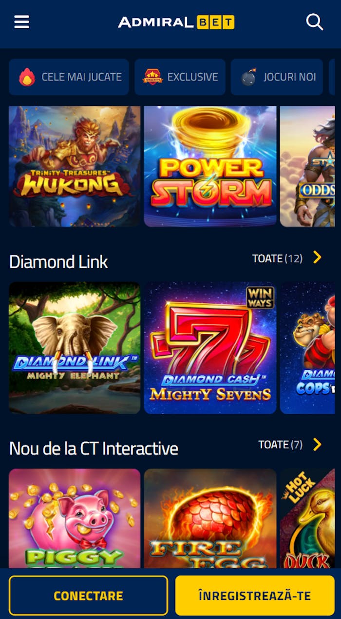 Selecția de jocuri de pacanele de la Admiralbet casino de la Diamond Link la cele mai noi lansări de la CT Interactive.