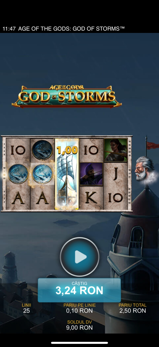 Sesiune de joc la Age of the Gods – God of Storm pe Betfair.