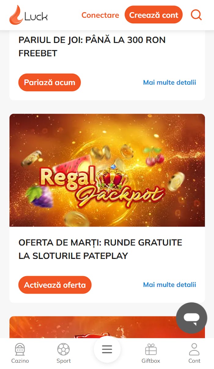 Exemplu de promoție disponibilă pe Luck casino în 2025.