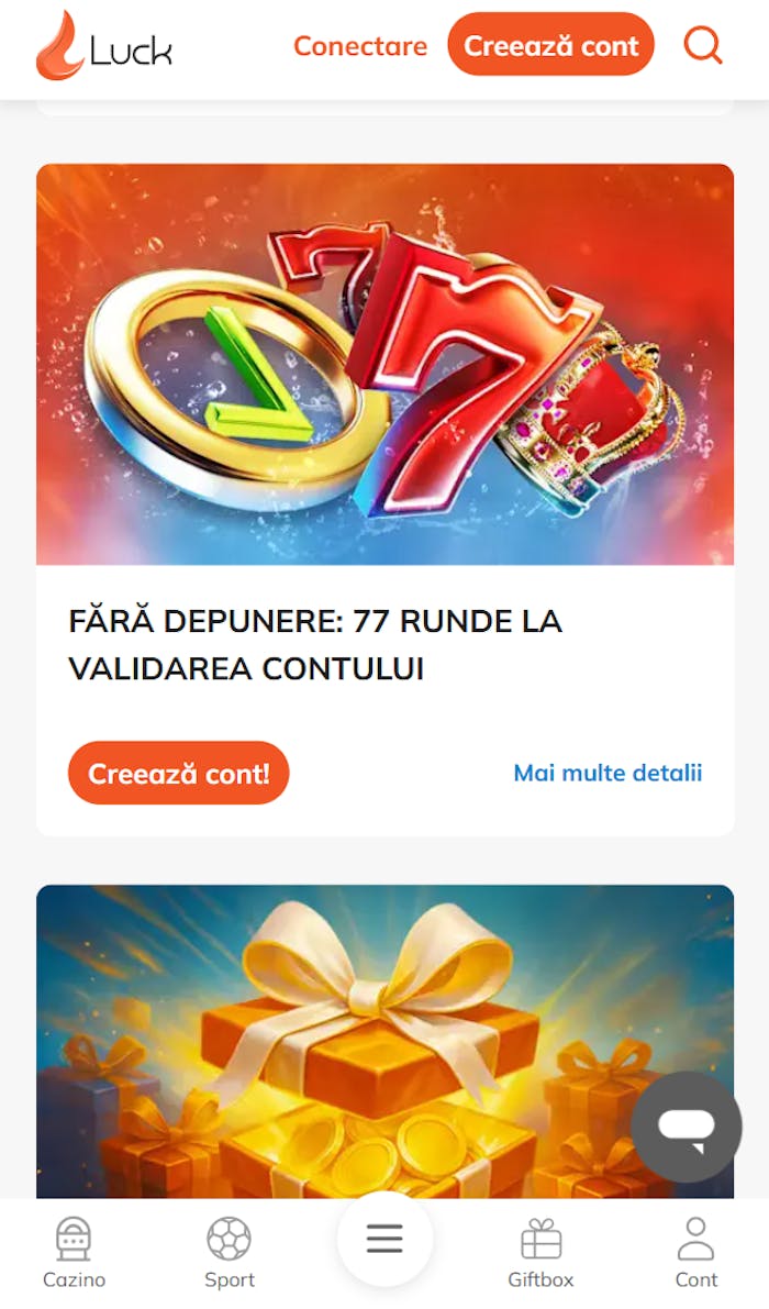 Prima ofertă fără cod bonus Luck casino în valoare de 77 rotiri gratuite pentru jucătorii noi care deschid pentru prima oară cont aici.