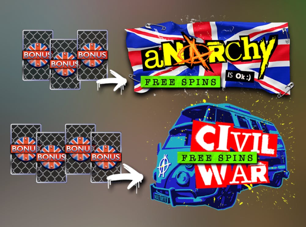 Funcțiile speciale Anarchy și Civik War îți aduc rotiri gratuite la Punk Rocker.