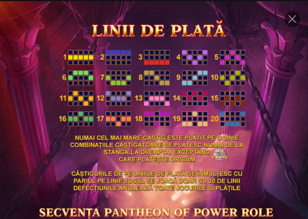 Liniile de plată de la Age of the Gods.