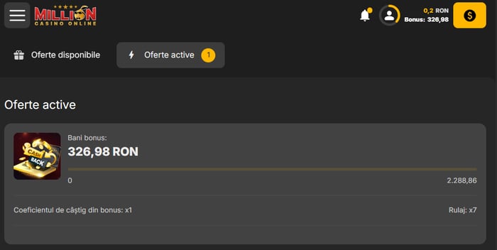 Million casino bonus fara depunere cashback testat