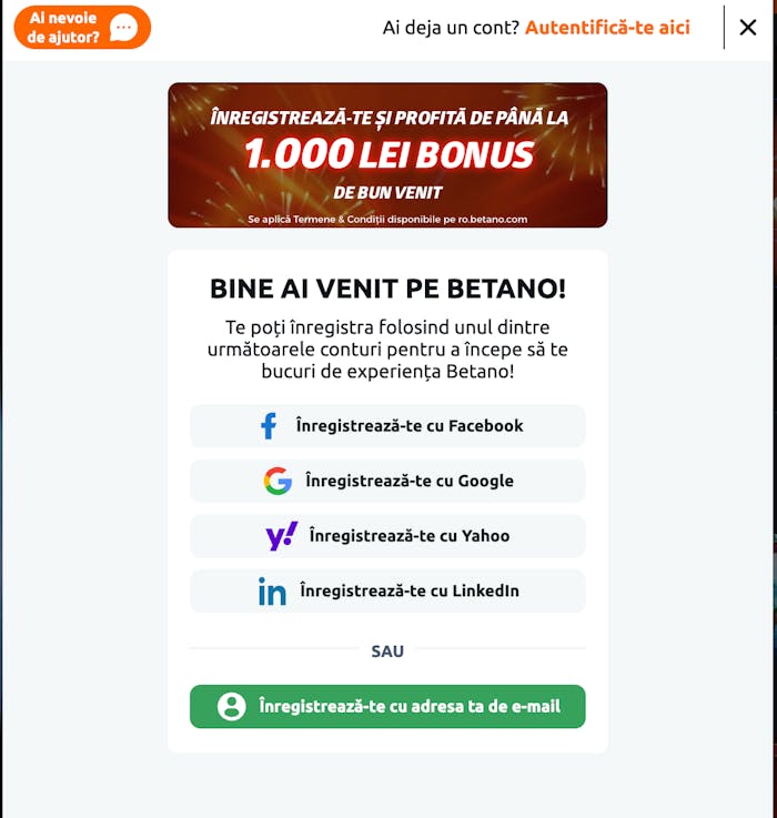 Betano casino înregistrare