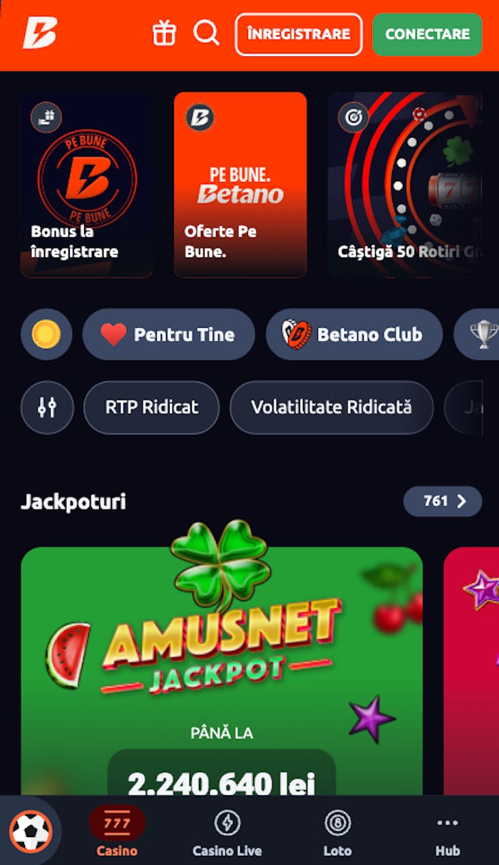 Prima pagină a cazinoului Betano RO.