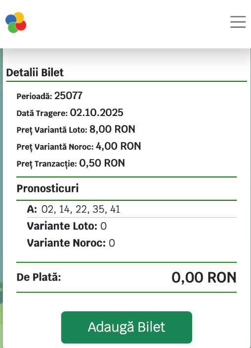 Bilet simplu la loto 6/49. 