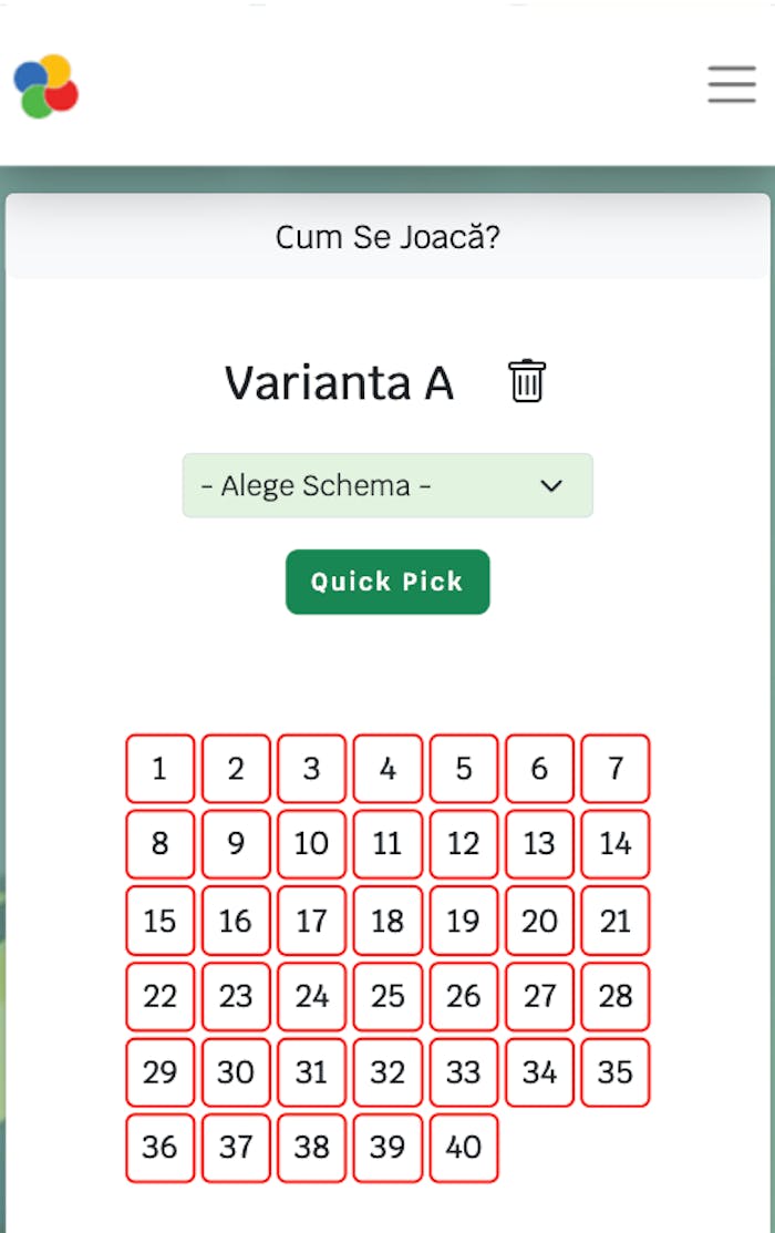 Bilet necompletat pentru loto 5/40.