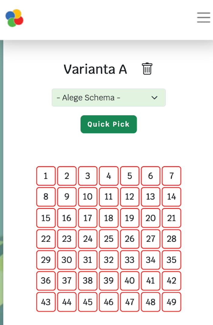 Bilet necompletat Loto 6/49 de la Loteria Română.