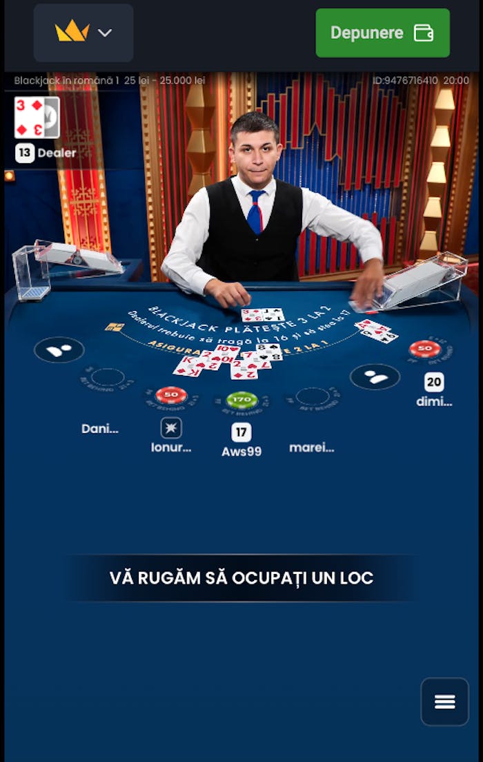 O masă de blackjack live la Frank casino.