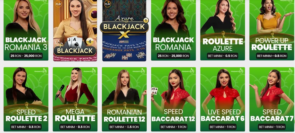 Jocuri de blackjack, ruletă și baccarat la secțiunea live casino Wacko. 