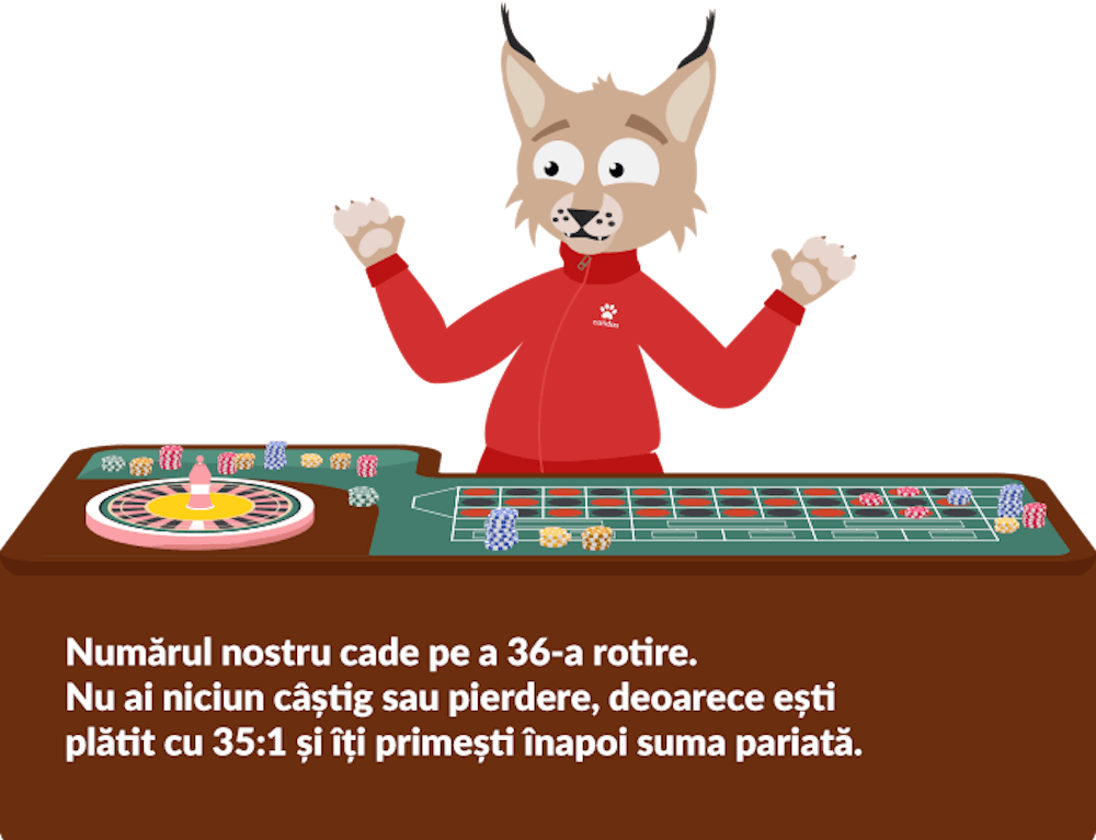 Când câștigul se înregistrează în rotirea cu numărul 36 îți recuperezi suma mizată. 