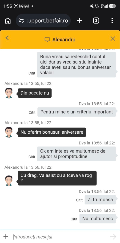 Betfair raspuns bonus aniversar la casino