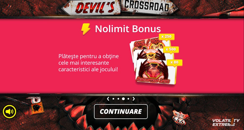 Funcția bonus buy prin care poți cumpăra activarea caracteristicilor bonus la Devil's Crossroad.