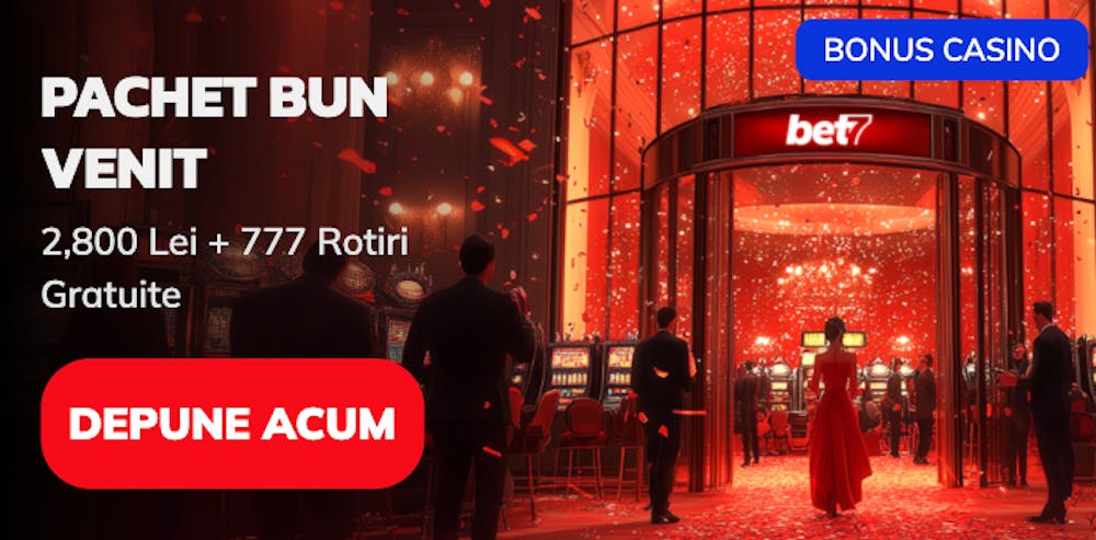 Bonusul de bun venit de la Bet7 constă în 2.800 lei și 777 rotiri gratuite.