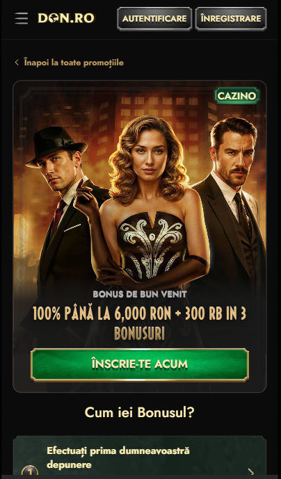 Don casino bonus de bun venit dat la primele 3 depuneri de 6000 RON și 300 FS.