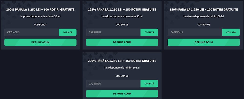 Oferta de bun venit la primele patru depuneri. 