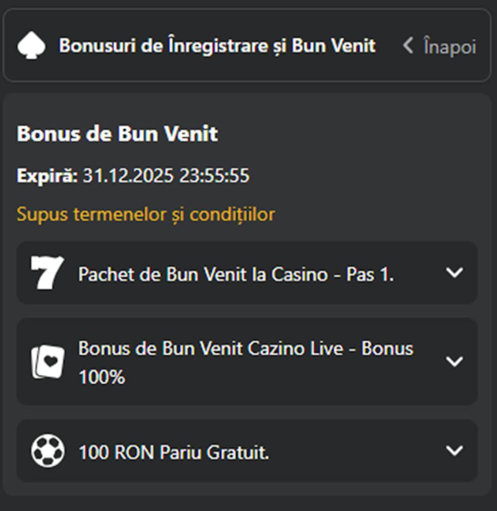 Bonus de înregistrare Lucky Seven casino.