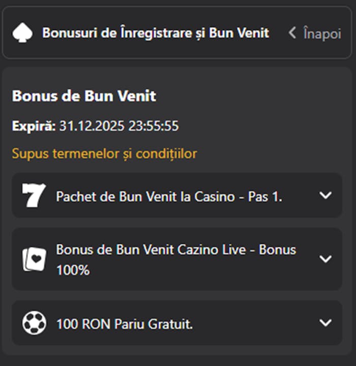 Bonus de înregistrare Lucky Seven casino.