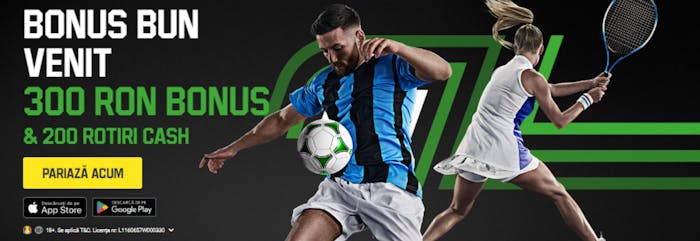 Bonus pentru pariuri sportive: 300 RON și 200 rotiri cash.