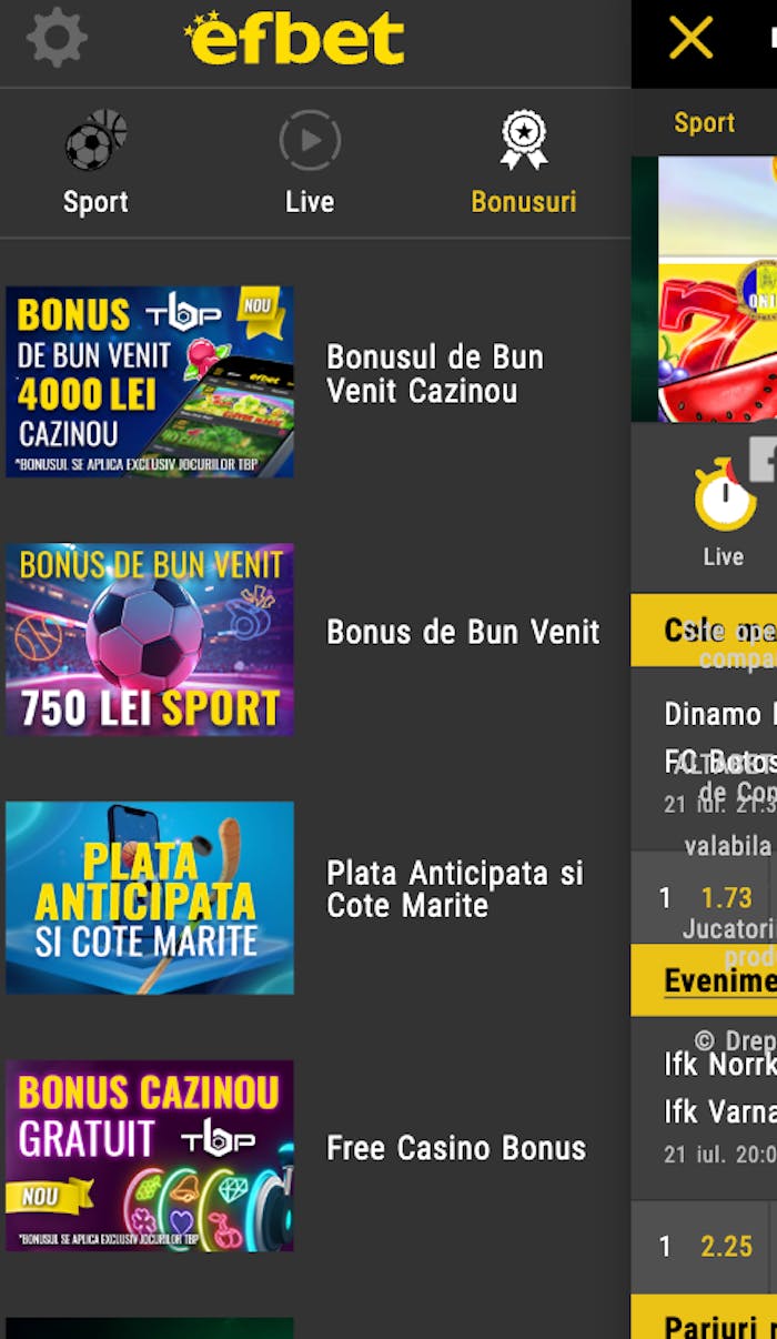 Patru bonusuri disponibile la Efbet casino.