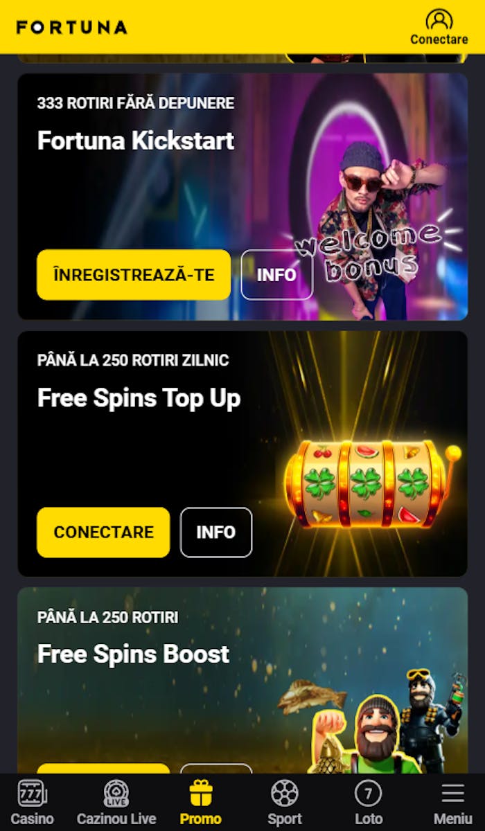 Fortuna casino bonus pe care îl poți activa astăzi în rotiri gratuite și la primele 3 depuneri.
