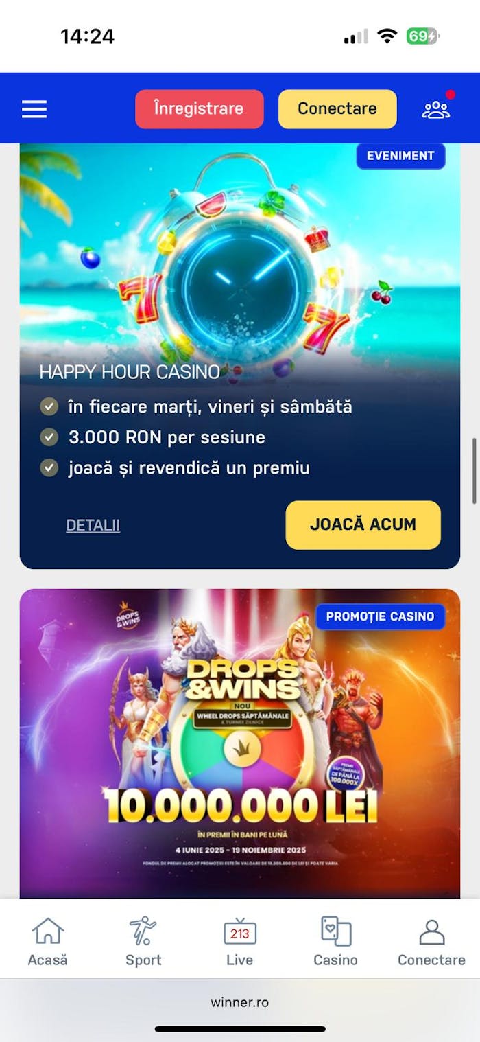 Pagina cu bonusuri la Winner Casino.