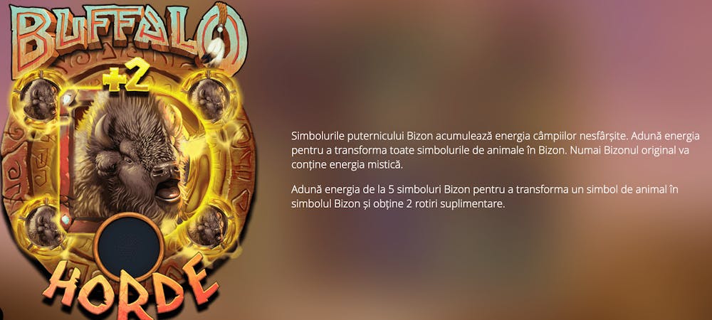 Funcția Buffalo Horde la slotul online Buffalo Hunter.