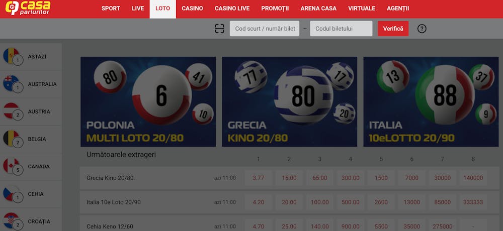 Pagina de verificare bilete loto Casa Pariurilor 