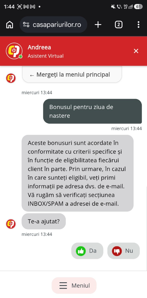 Casa Pariurilor bonus aniversar confirmare primire pe baza de activitate.