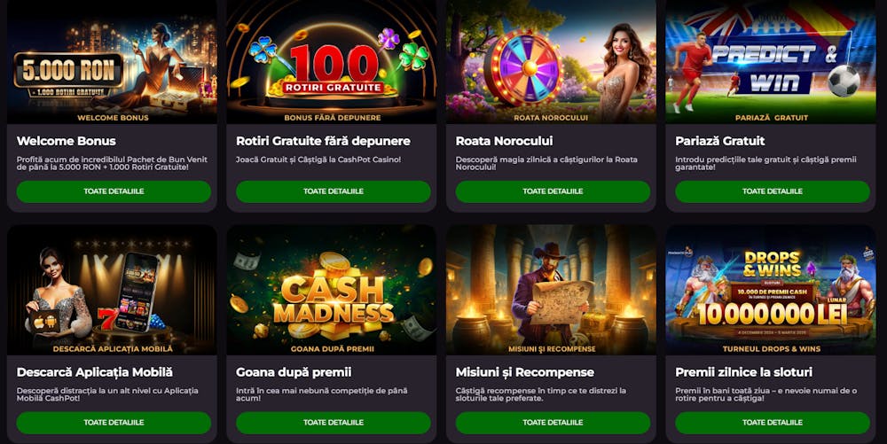 Alte exemple de oferte și promoții Cashpot pe care le poți lua dacă ai cont.