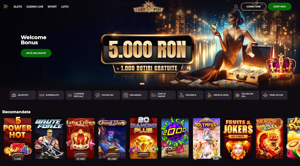 Prima pagină Cashpot casino online.