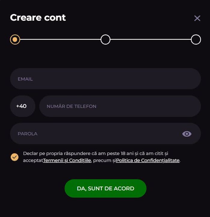 Pagina de înregistrare Cashpot casino.