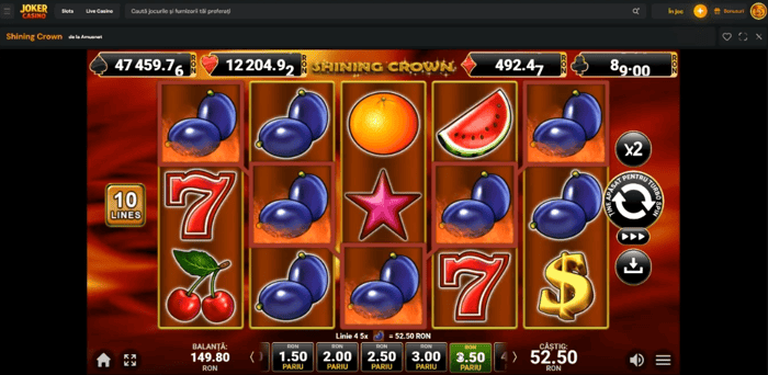 Plată Shining Crown pe Joker Casino de 52.50 RON