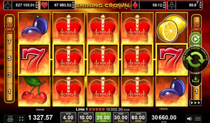 Cel mai mare câștig pe 20 RON de la slotul Shining Crown.
