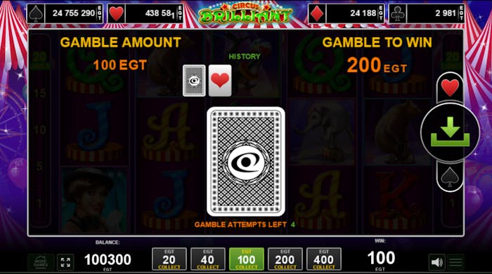 Funcția Gamble a jocului în care îți poți dubla câștigul dacă ghicești culoarea cărții întoarse (roșu sau negru)