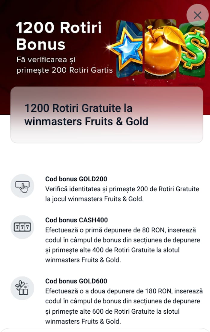 Primești până la 1.200 FS cu codurile bonus Winmasters.