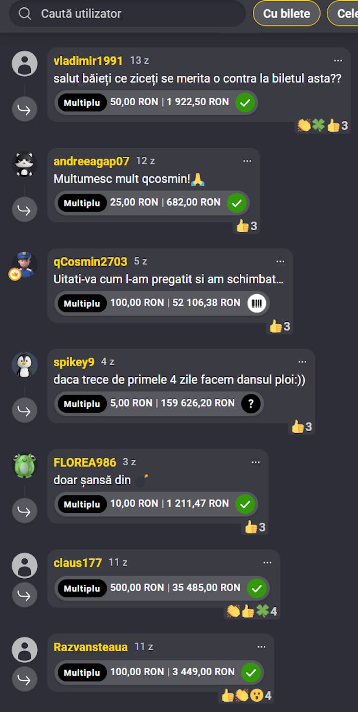 Comentarii din Fortuna Forum de pariuri sportive și exemple de câștig cu reacții.