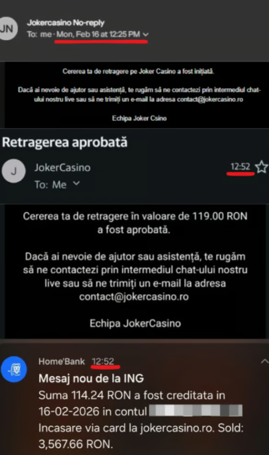Exemplu de cronologie cu timp real de plăți din cazinouri noi România în 2026.