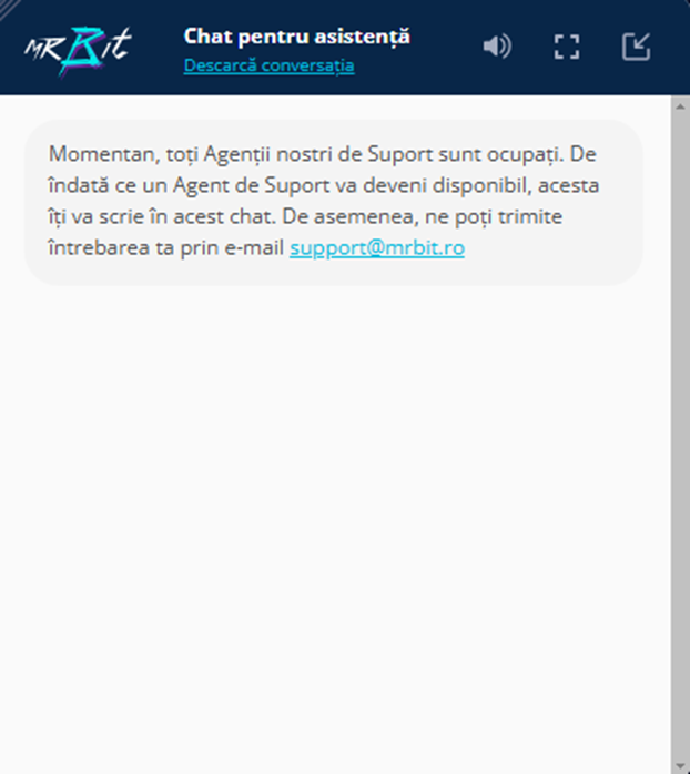 Chat pentru asistență de la cazino online Mr Bit.